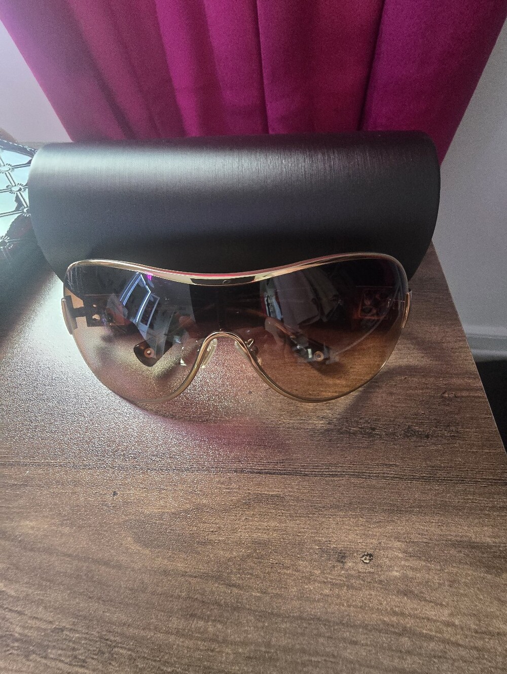 Coach Gold Rim Brown Gradient Shield Sunglasses